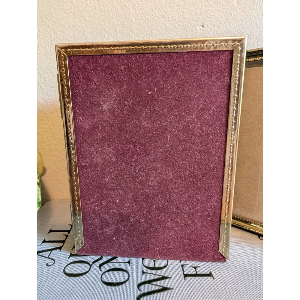 Vintage Mid Century Brass Toned Triptych Hinged Picture Frame Floral Embossed